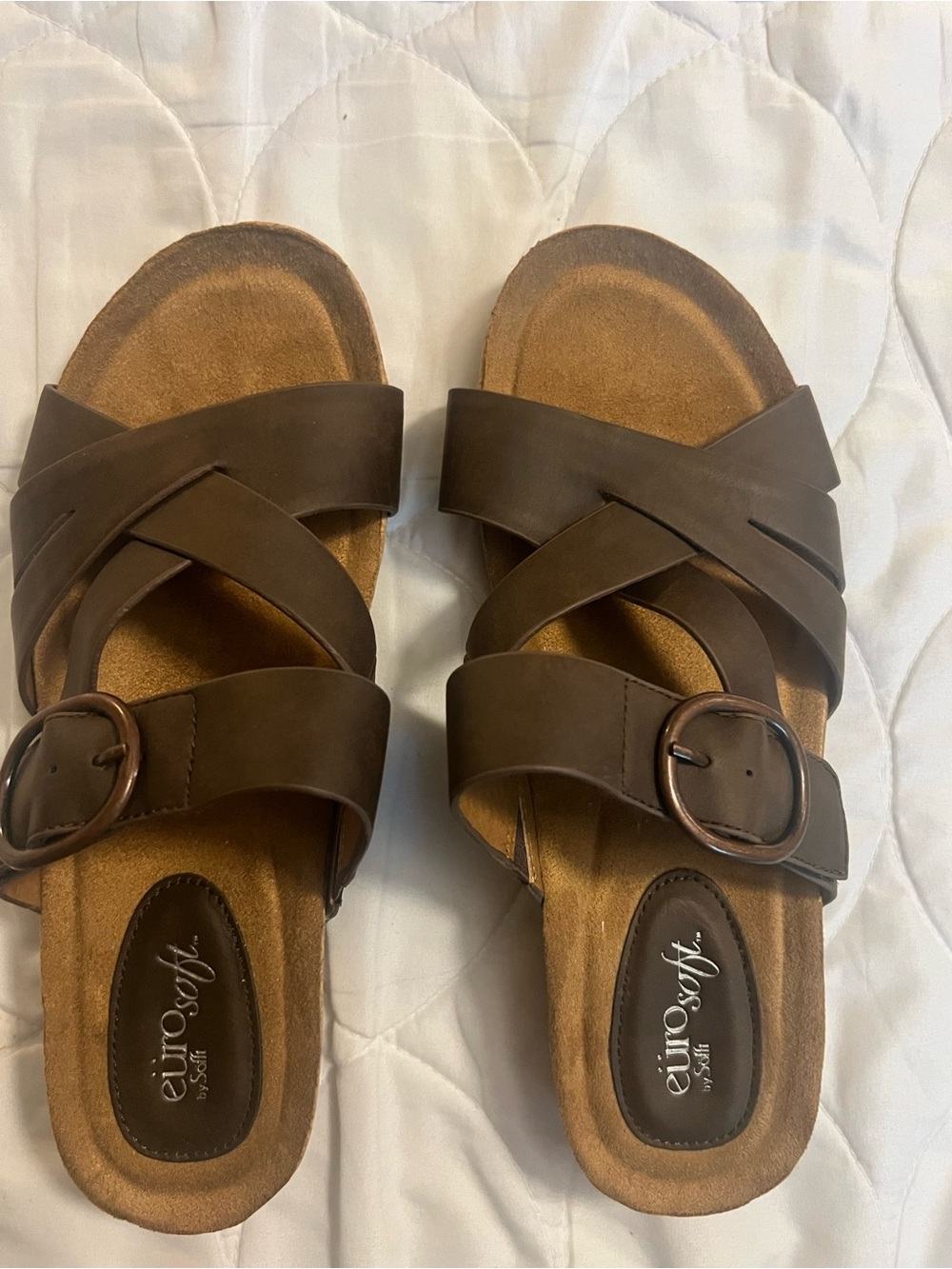 Women's Brown Crossover Buckle Slide Sandals
